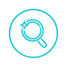 Icon showing magnifying glass in a circle